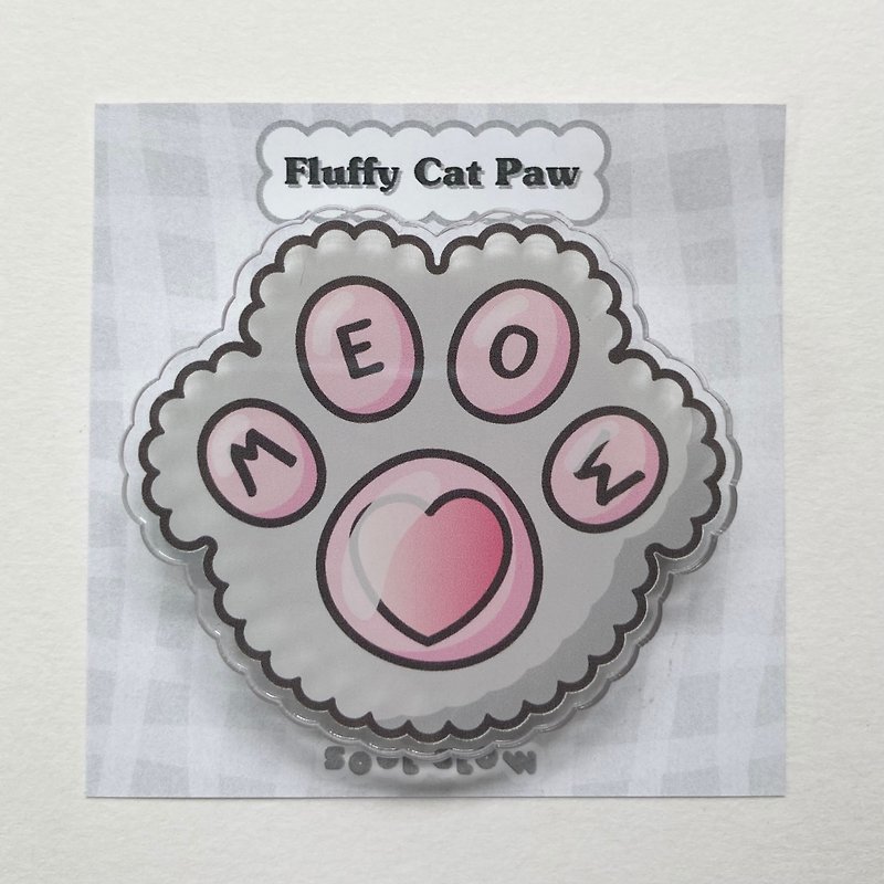 Gray Fluffy Cat Paw Acrylic Griptok - スマホスタンド・イヤホンジャック - アクリル グレー