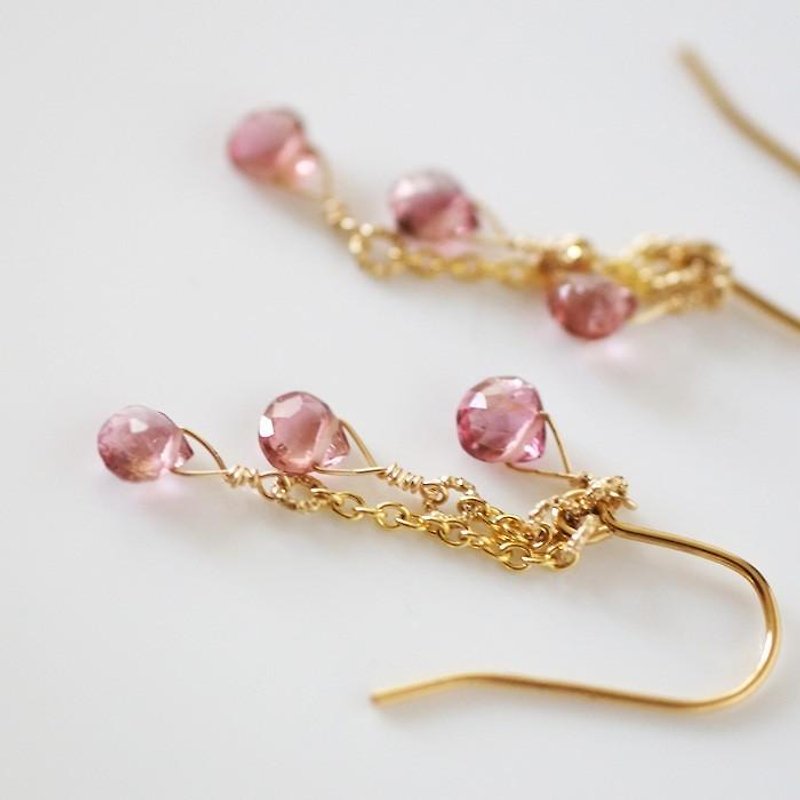 Shimmering grain earrings garnet - ต่างหู - โลหะ สีทอง
