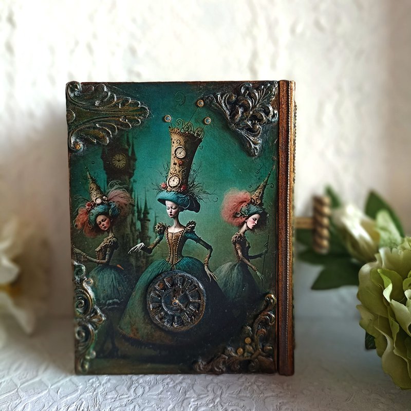 Mad Hatter box,Wooden book box,Tarot cards box,Alice in Wonderland,White rabbit - 居家收納/收納盒/儲物盒 - 木頭 藍色