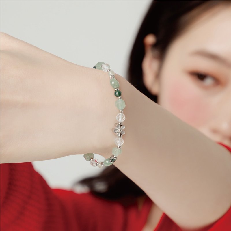 (Career + Wealth) Planting Flowers | Green Aventurine Grape Stone Aquatic Agate White Crystal | Crystal Bracelet - สร้อยข้อมือ - คริสตัล สีเขียว