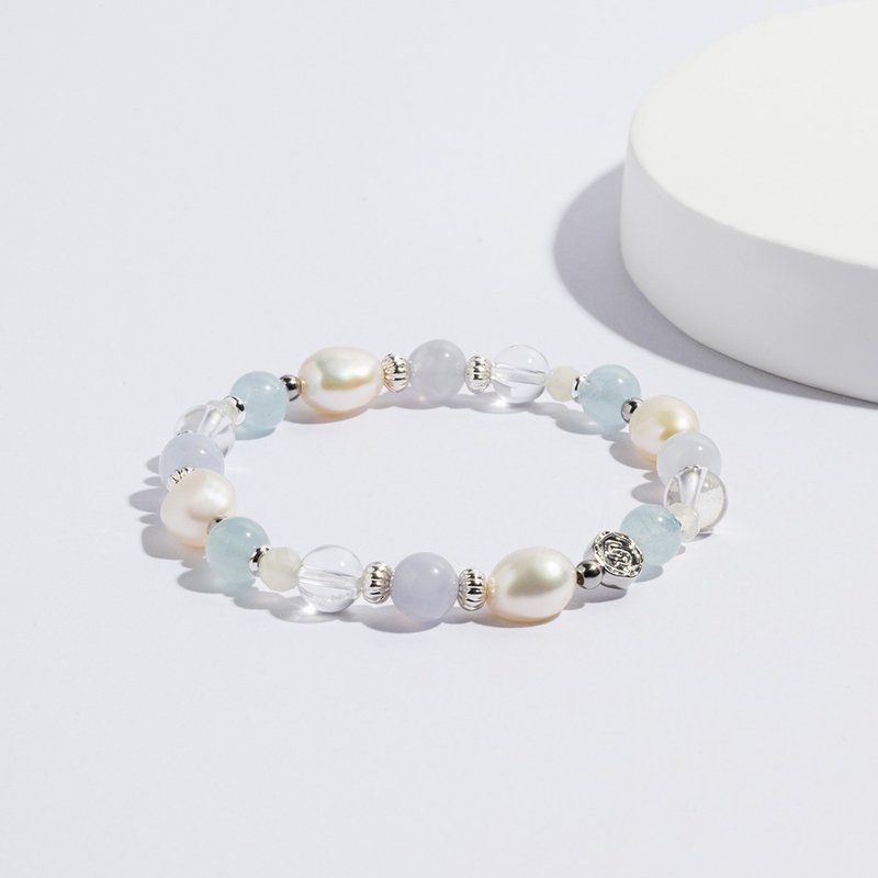 (Confidence) Light Picking | Aquamarine Blue Pattern Agate Moonstone White Crystal Pearl | Crystal Bracelet - Bracelets - Crystal Blue