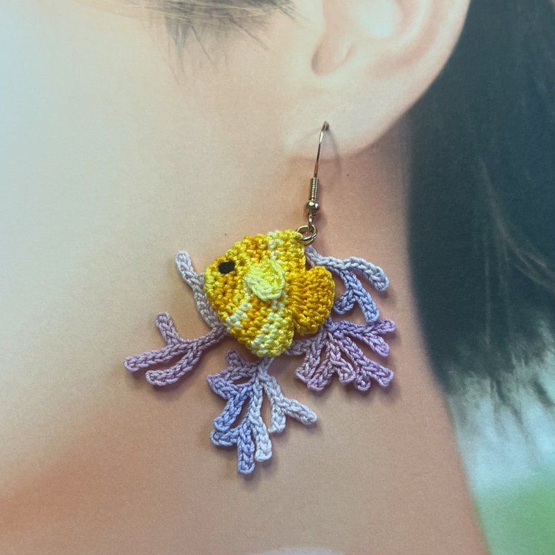 Fish and Coral Microhook Earrings - ต่างหู - งานปัก หลากหลายสี