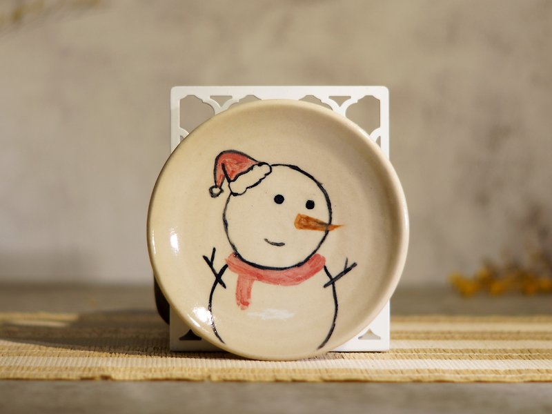 聖誕手繪陶盤,點心盤約Ø 12 cm - 小碟/醬油碟 - 陶 多色