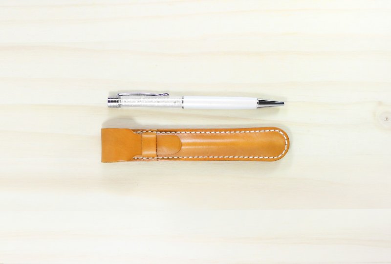 簡約皮革鋼筆套 | 多款配色 - 筆筒/筆座 - 真皮 橘色
