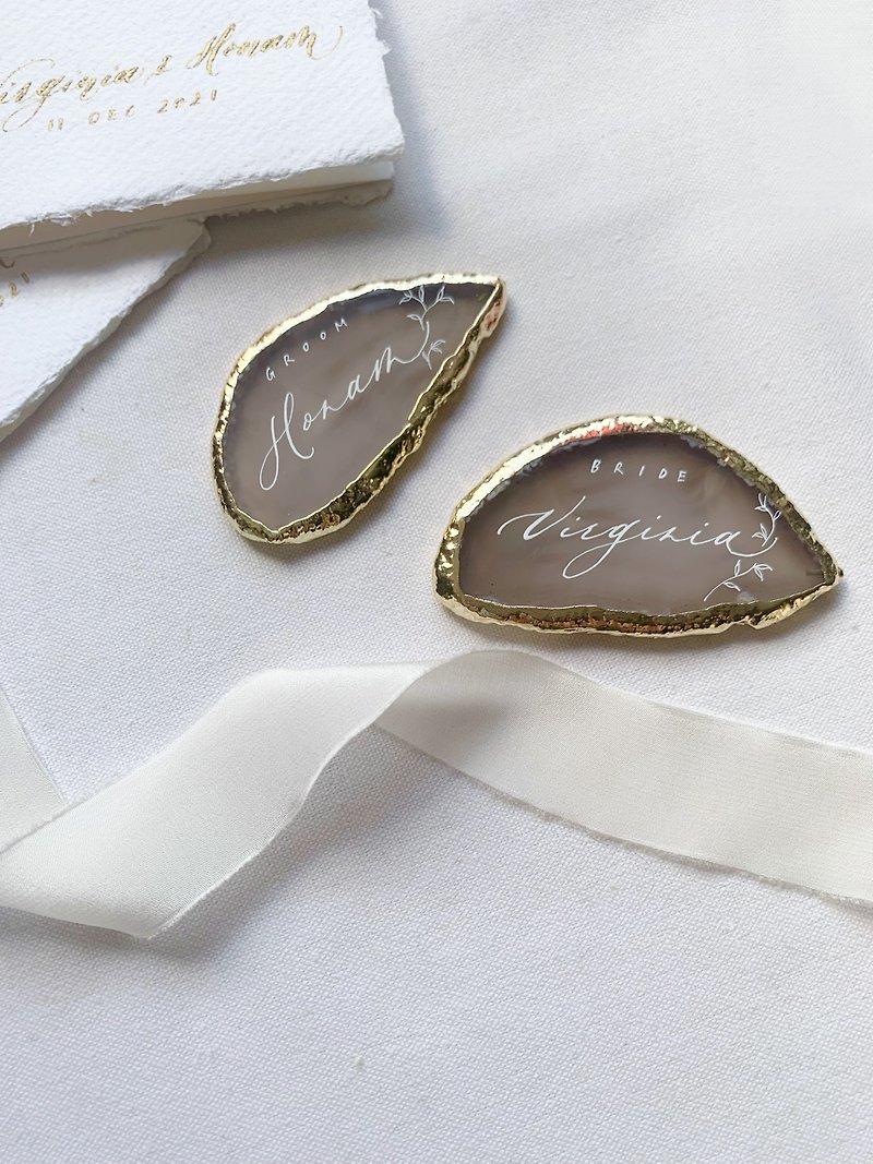 Wedding handwritten English calligraphy agate Stone seat plate - Other - Gemstone Multicolor