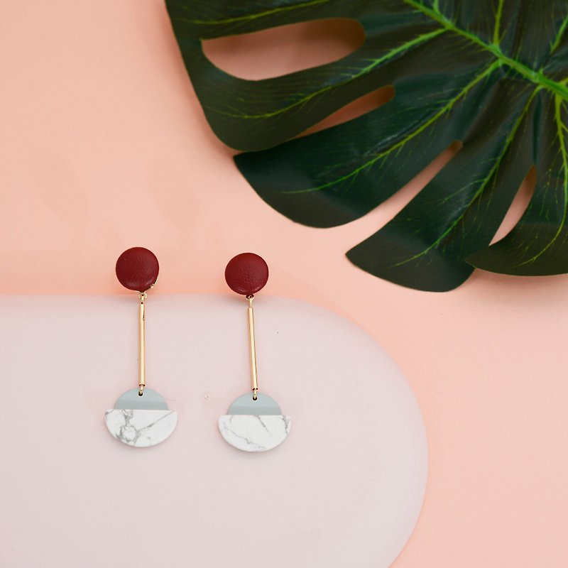 Little nb Marble Geometric Hit Earrings - Wine Red - Earrings & Clip-ons - Other Materials Multicolor