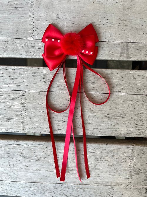 ribbons-mom 2pcs Red ribbon hairclip for Chinese new year Red Lucky collection Lunar