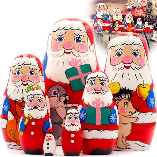 布列斯特纪念品厂 - 套娃 Santa Nesting Dolls Set of 7 pcs - Matryoshka Doll Father Christmas Figurine