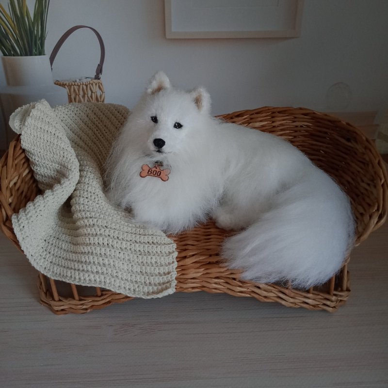 5 inches height Made to order Miniature realistic crochet Samoyed - 玩偶/公仔 - 環保材質 白色