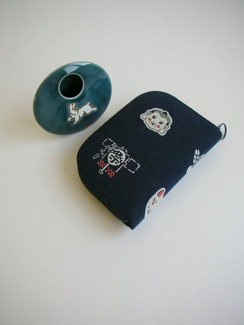 Hand-dyed wild kapok [Oriental antiques]-short clip/wallet/coin purse/gift - กระเป๋าสตางค์ - ผ้าฝ้าย/ผ้าลินิน สีน้ำเงิน