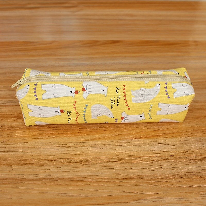 ホッキョクグマ - 黄色の背景部分鉛筆/ペンケースポーチ - ペンケース・筆箱 - コットン・麻 
