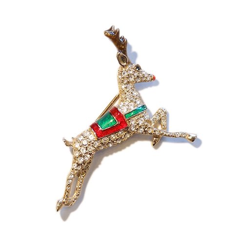 panic-art-market Christmas Reindeer Rhinestone Brooch