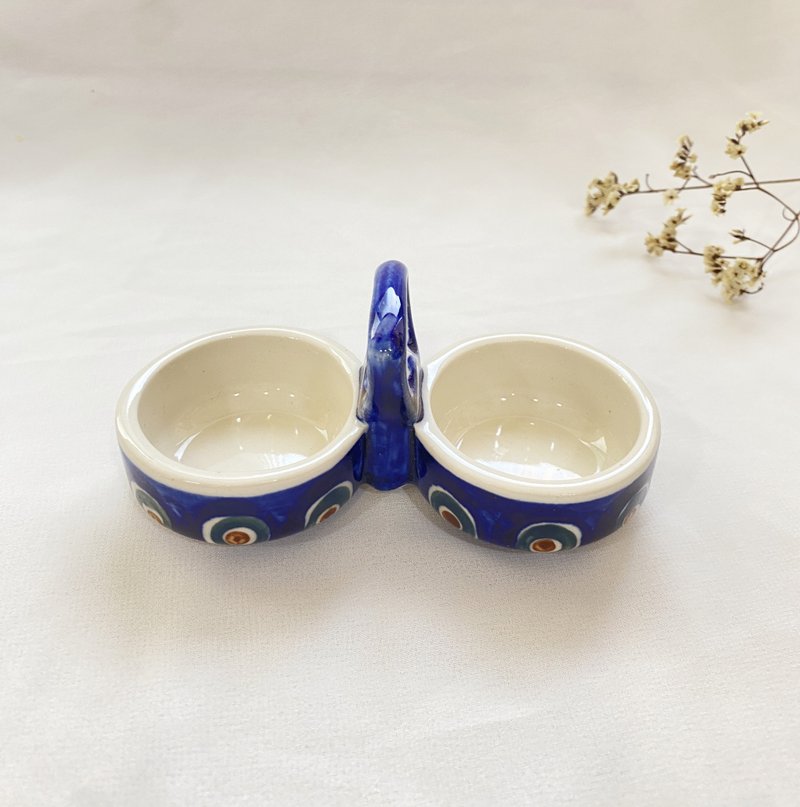 [Good Day Fetish] Polish vintage classical handmade navy blue Xiaohui series double-sided sauce dish pottery - จานเล็ก - ดินเผา สีน้ำเงิน