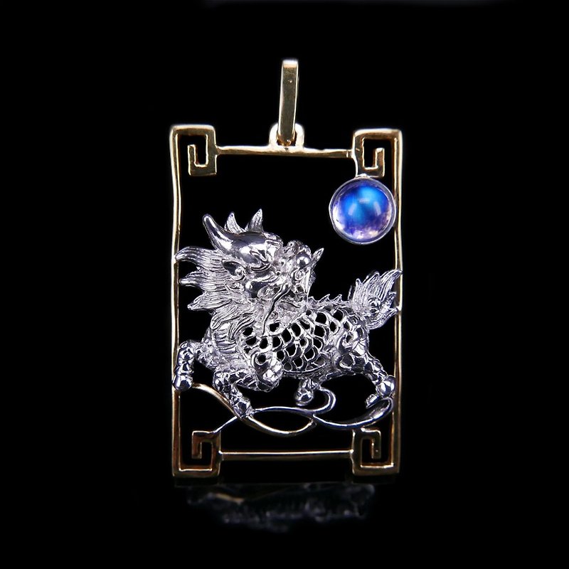 麒麟望月 Antica設計款_純銀 天然寶石 - 項鍊 - 寶石 藍色