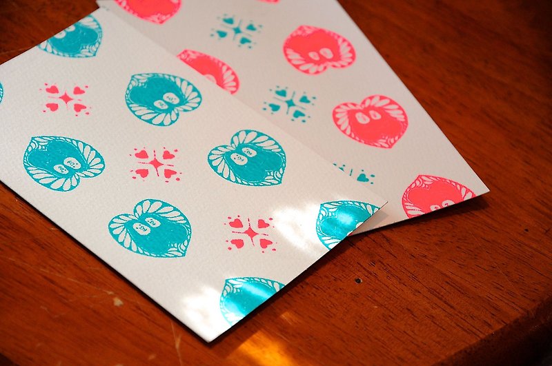 Purin Original Pattern Design/花生小猴『水彩紙』＋『絹印製品』手創系列/一組兩色（兩張） - 卡片/明信片 - 紙 多色