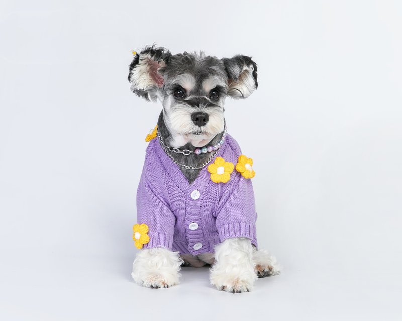Dog clothes Cat clothes flowers purple pet sweater - ชุดสัตว์เลี้ยง - ผ้าฝ้าย/ผ้าลินิน สีม่วง