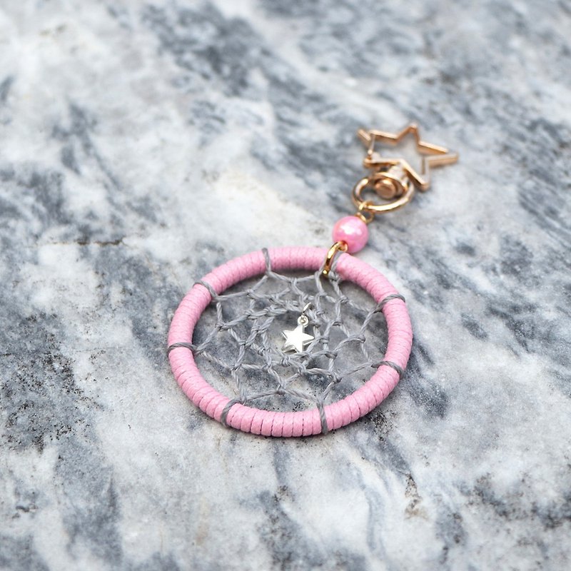 Star‧Star Wish丨Gift Handmade Woven Dream Catcher Bag Charm Keychain-Chiffon Powder - Charms - Other Materials Pink