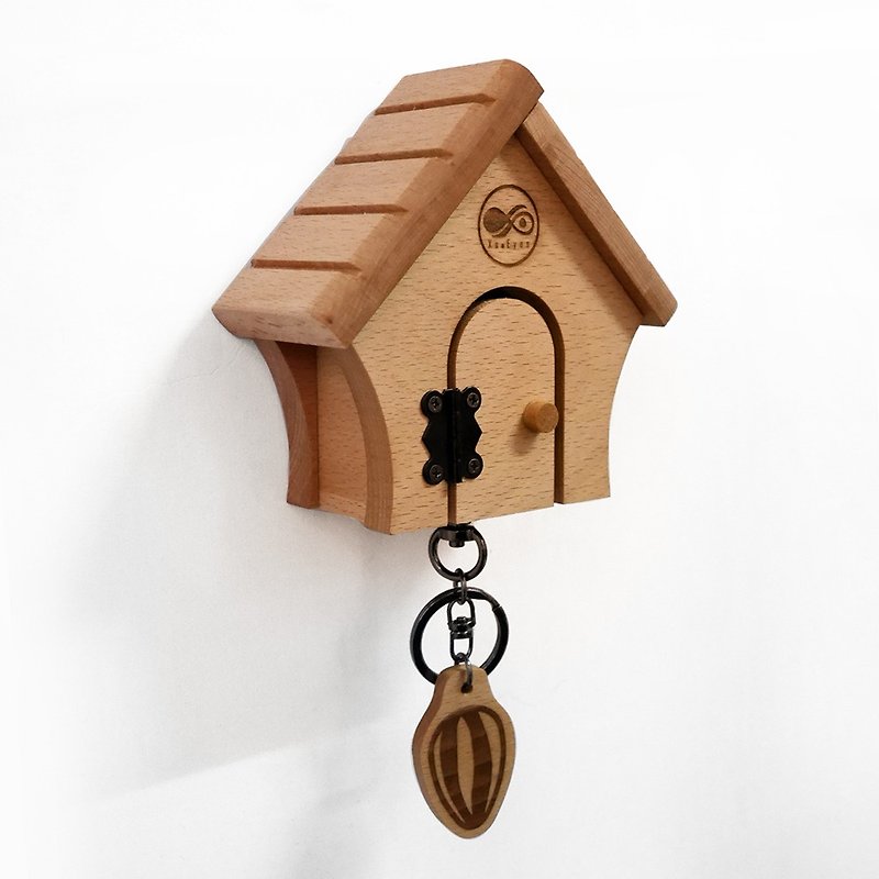 Small wooden house shape key ring hanging hook hanging version hanger exchange gift storage solid wood - Storage - Wood Brown