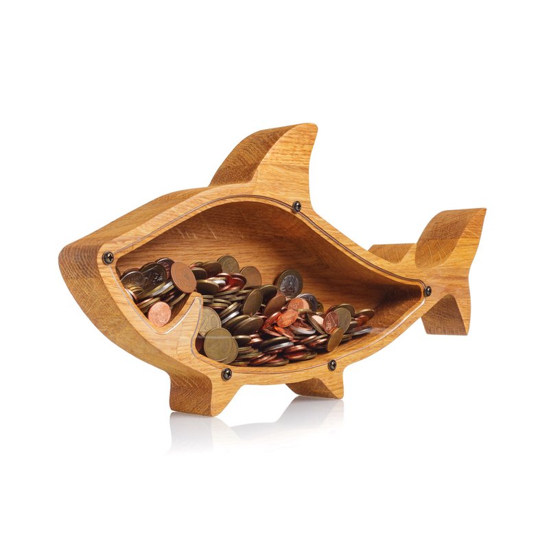 Nursery decor SHARK Baby birthday gift Wooden piggy bank Eco friendly - 存錢筒 - 木頭 