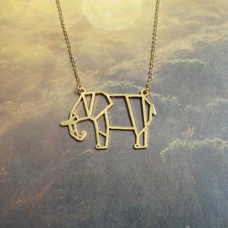 象のネックレス、折り紙風、金メッキ - ネックレス - 銅・真鍮 ゴールド