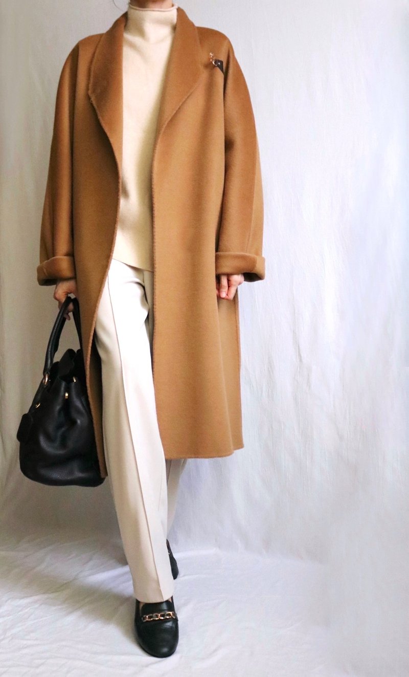 栗駝色喀什米爾羊毛披風式大衣 - 女大衣/外套 - 羊毛 