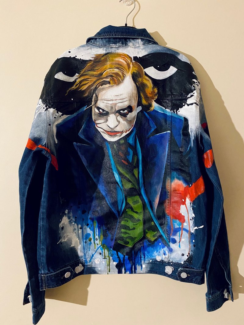 Painted Denim Jacket Handmade Custom Joker Dc Comics Harley Quin - 男夾克/外套 - 棉．麻 多色