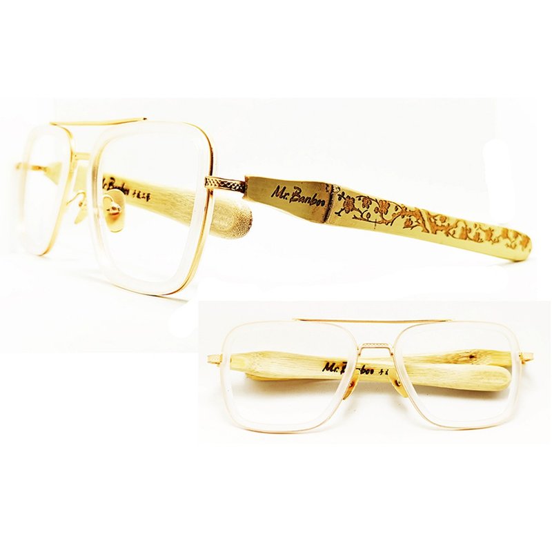 Big Head King Mirror Circle Big Window Flower Series Winter Plum-05 - กรอบแว่นตา - ไม้ไผ่ สีเหลือง