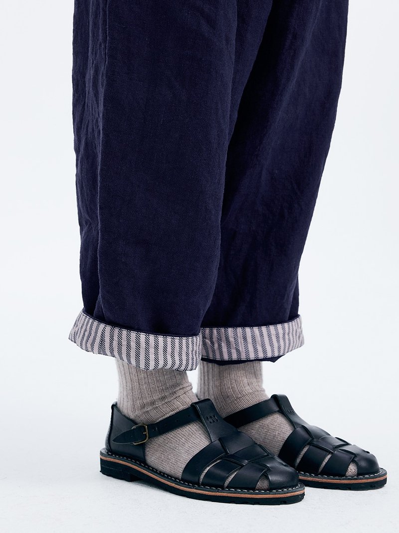 Washed linen workwear blue casual pants - กางเกงขายาว - ผ้าฝ้าย/ผ้าลินิน สีน้ำเงิน