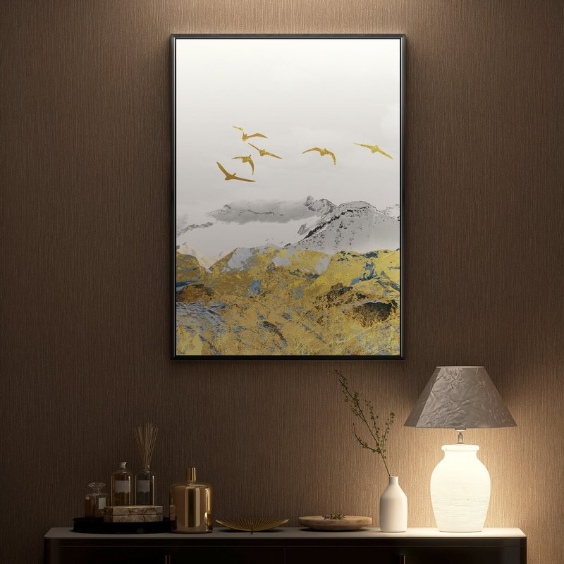 流金山色I - 輕奢流金山峰掛畫/新年掛畫/金色大氣客廳掛畫 - 海報/掛畫/掛布 - 其他材質 多色