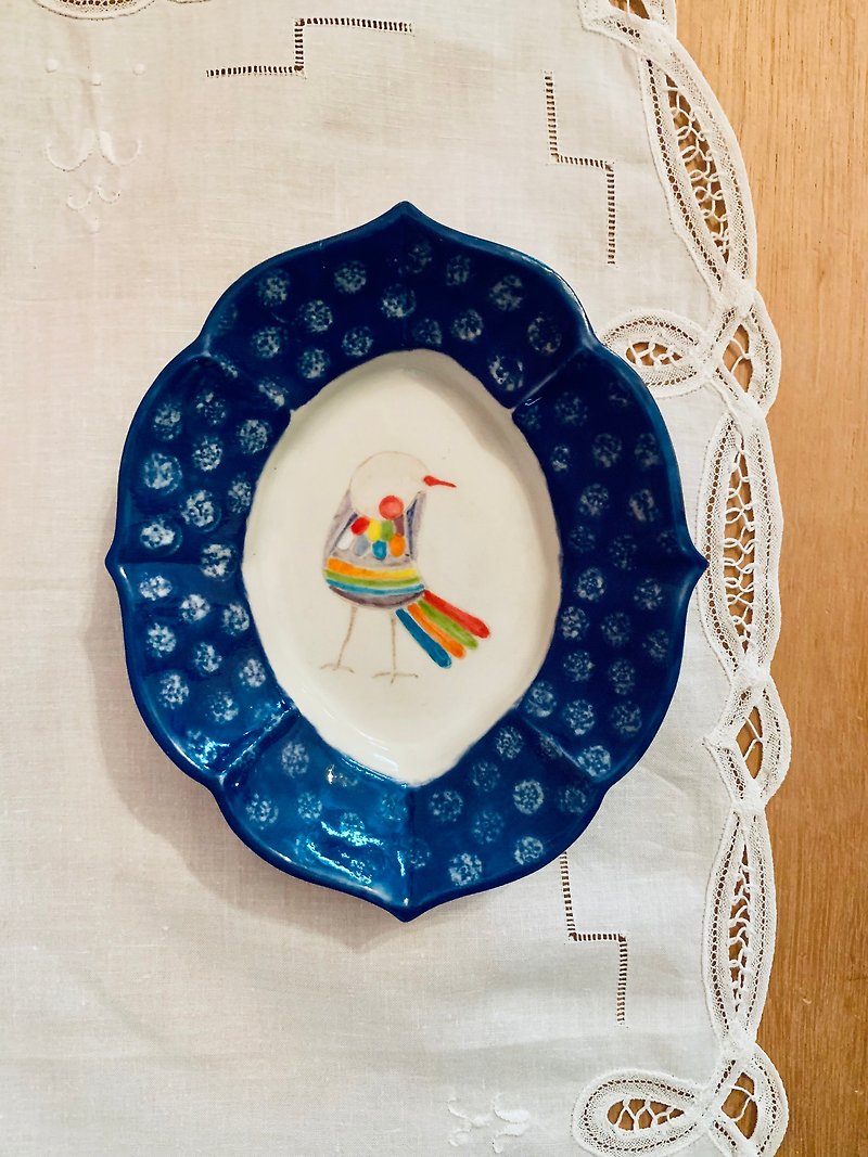 童趣小鳥插畫八角型古典餐盤 - 盤子/餐盤 - 瓷 
