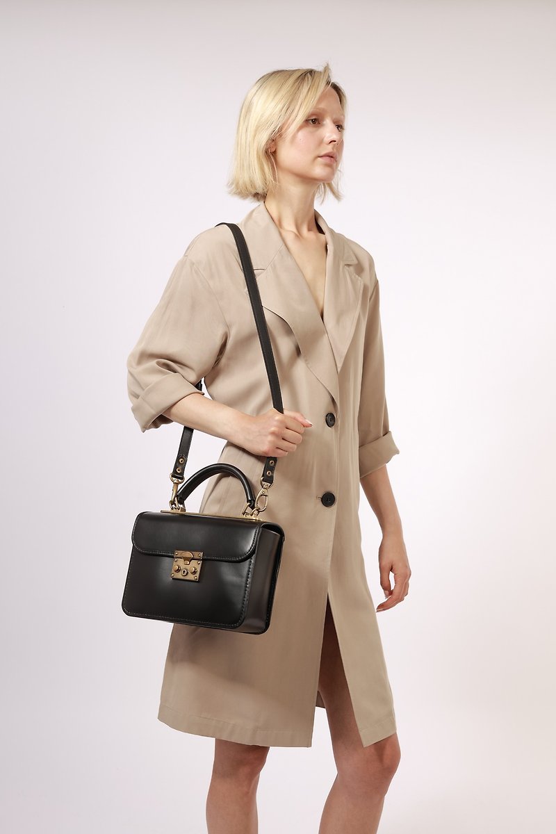 PENELOPE 英倫職業女性手提包/側肩包 黑色 - 側背包/斜孭袋 - 真皮 咖啡色