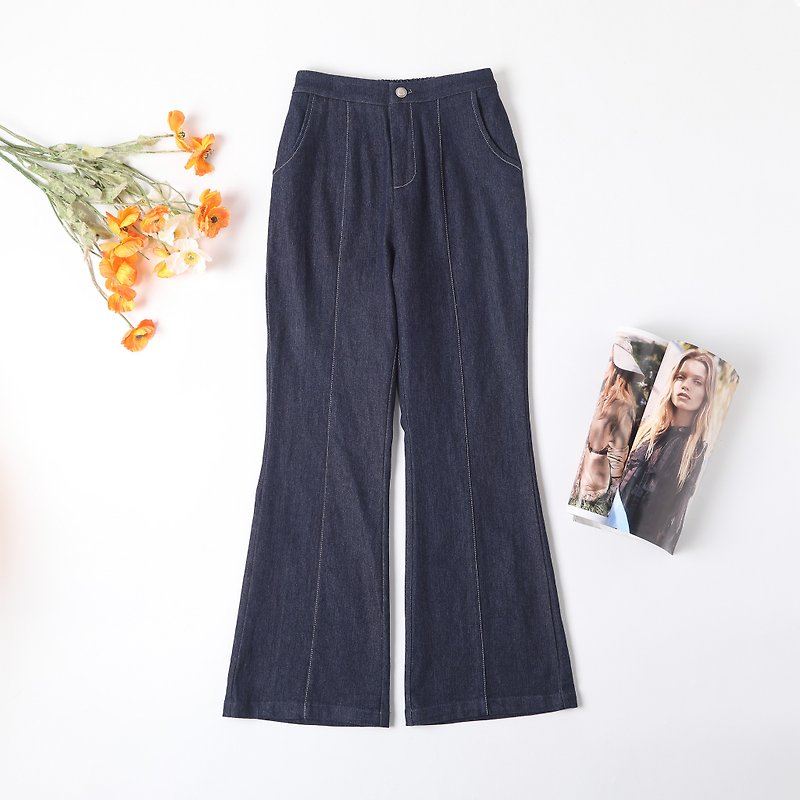 Flared Leg Slim Jeans | Dark Blue | Micro Elastic - Women's Pants - Cotton & Hemp Blue