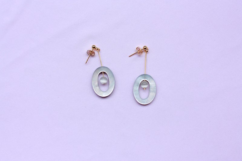 Simple oval Saturn double-sided earrings - 925 sterling silver plated 22k ear - ต่างหู - เครื่องเพชรพลอย สีเงิน