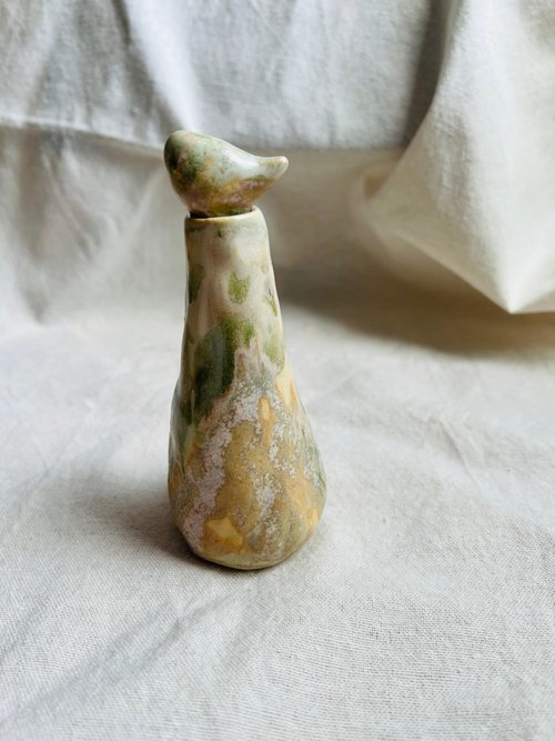 V丸 隨想手作 小瓶與鳥 手捏陶 H 10.8 cm