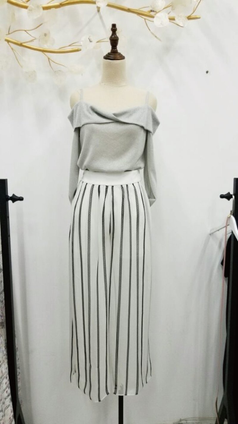 Straight striped slim trousers skirt 2 colors - Women's Pants - Cotton & Hemp White