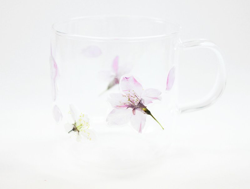 There are cherry flower ear cup (Muji Cup 360ml) Sakura Mug Cup - Teapots & Teacups - Glass Pink
