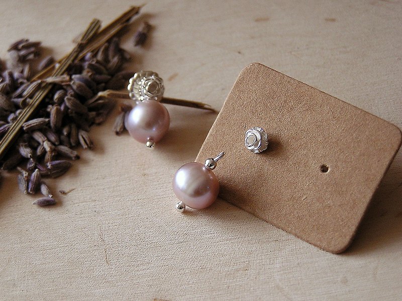 春日櫻花系列 925純銀 粉紫色淡水珍珠 耳環 - 耳環/耳夾 - 純銀 粉紅色