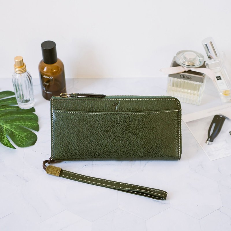 【禮盒】真皮拉鏈手拿長夾 X65039 綠V - 錢包/皮夾/長短夾 - 真皮 綠色