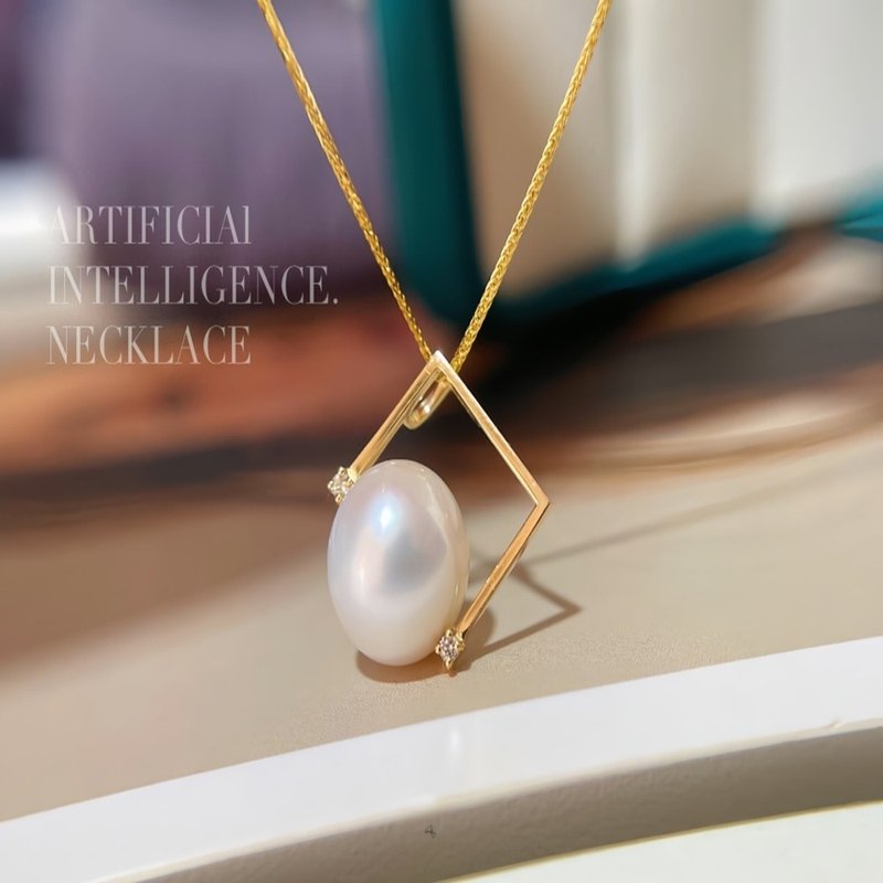 【WhiteKuo】18K Diamond Pearl Musical Note Pendant - สร้อยคอ - ไข่มุก ขาว