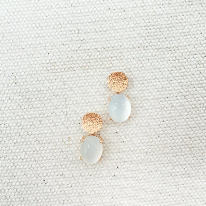 午茶系列  月光貓眼石 黃18K金耳環 輕珠寶飾品 - 耳環/耳夾 - 寶石 透明