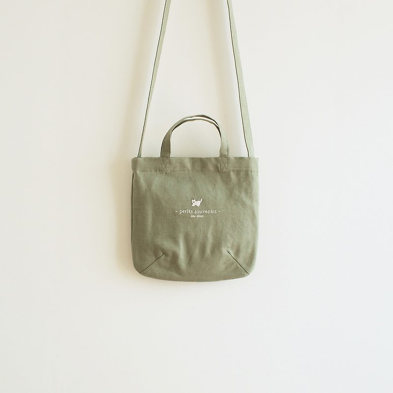 mini linen tote bag : olive green - 側背包/斜孭袋 - 棉．麻 綠色