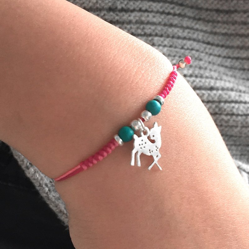 Deer Bracelet | Deer Love Bracelet | Love Bracelet | Silver Charm Bracelet - สร้อยข้อมือ - เงิน สีแดง