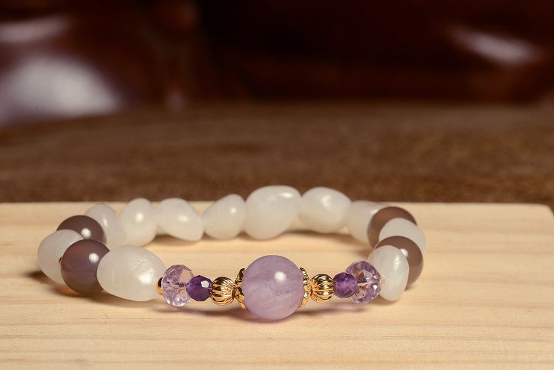 [Shenshan Crystal Mine] Amethyst Moonlight Purple Grey Chalcedony Bracelet/Amethyst/Moonlight/Purple Grey Chalcedony/ - สร้อยข้อมือ - คริสตัล สีม่วง