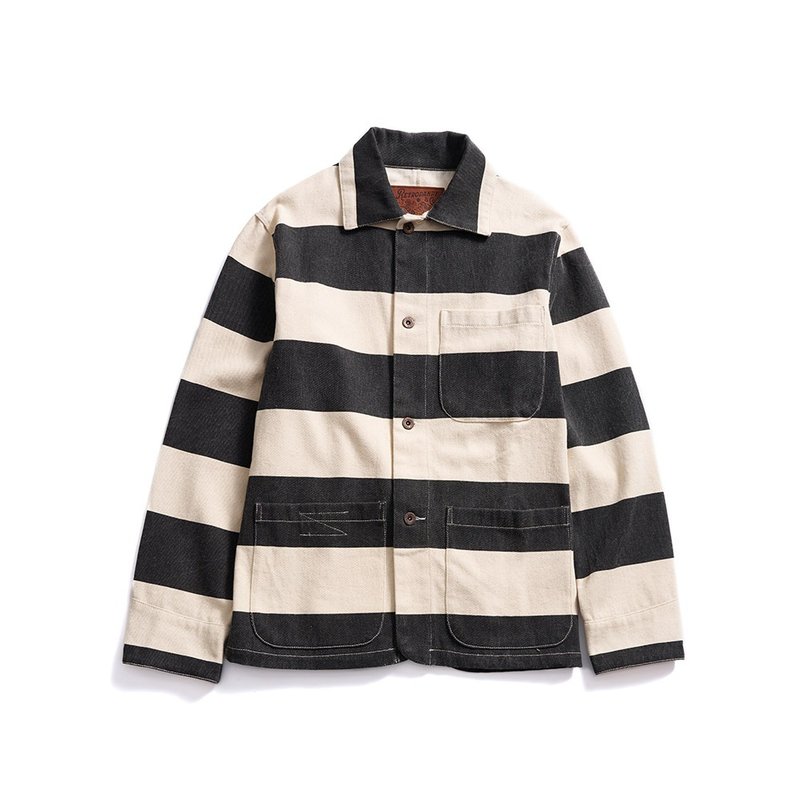 Prisoner Jacket - 黑白條紋 Stripe - 男夾克/外套 - 棉．麻 