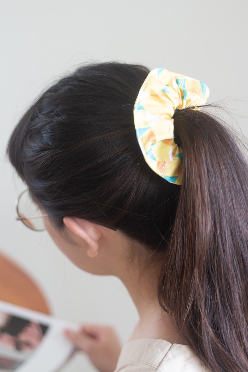 Hand made hair accessories. Scrunchie. Triangle Butterfly. light yellow - Hair Accessories - Cotton & Hemp Yellow