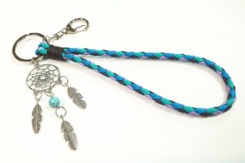 Paris*Le Bonheun. Happy handmade. Dreamcatcher. Waxed braided key ring - Keychains - Other Materials Pink