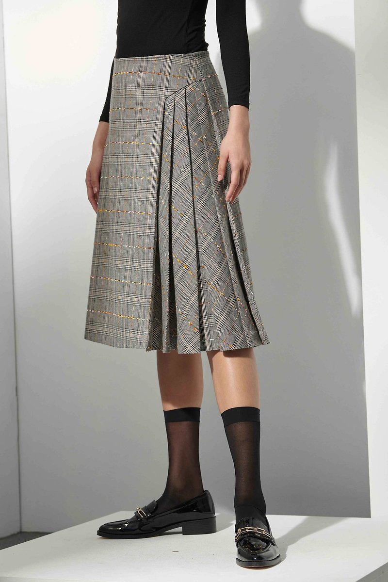 wool check embellished pleated skirt - Skirts - Wool Gray