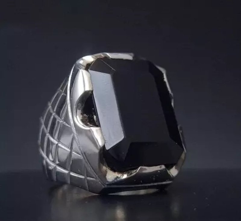 Aqeeq Ring Mens Real Stone Black Blood Red Yemeni Aqeeq Akik Aqiq Rings Natural - 戒指 - 寶石 黑色