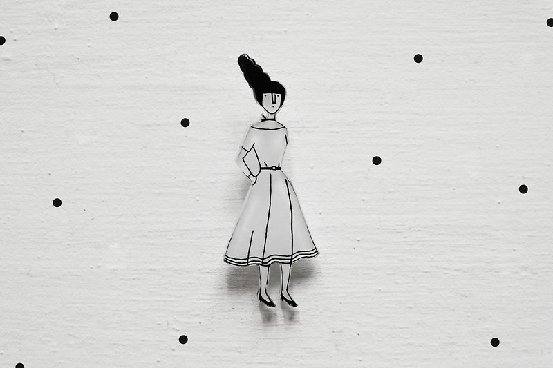 Miss Hairy Collection / Black and White Brooch / #002 - Brooches - Acrylic White