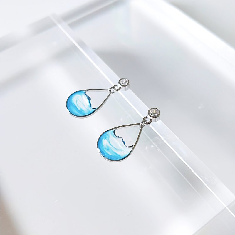 Ocean Series | One Drop Dot Earrings 925 Silver Can Be Changed into Clip-On - ต่างหู - เรซิน สีน้ำเงิน